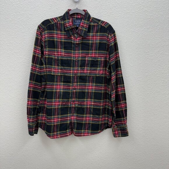 J Crew Factory Holiday Plaid Flannel Long Sleeve Button Up Shirt Mens size Large - Picture 1 of 6